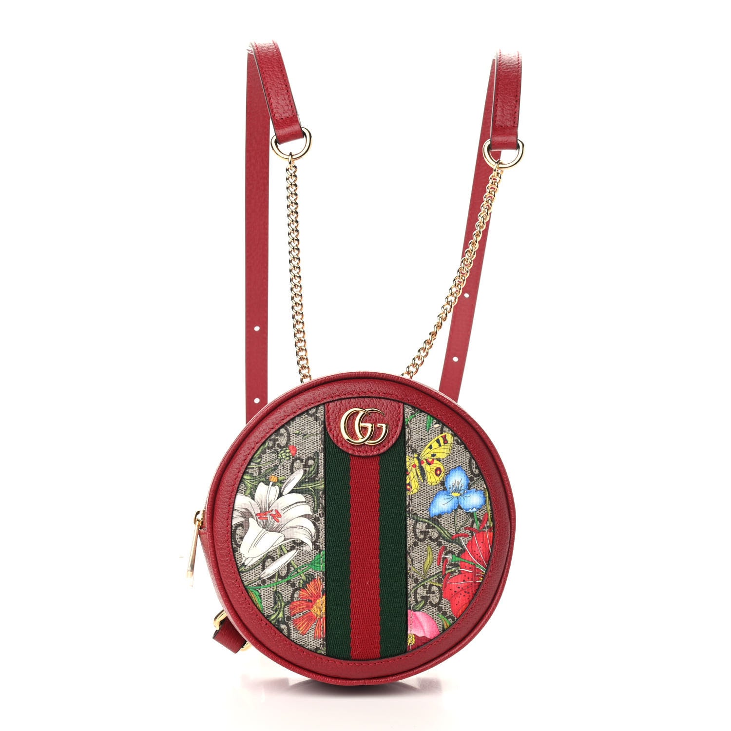 Gucci GG Supreme Monogram Web Flora Mini Ophidia Round Backpack Red 1 of 8