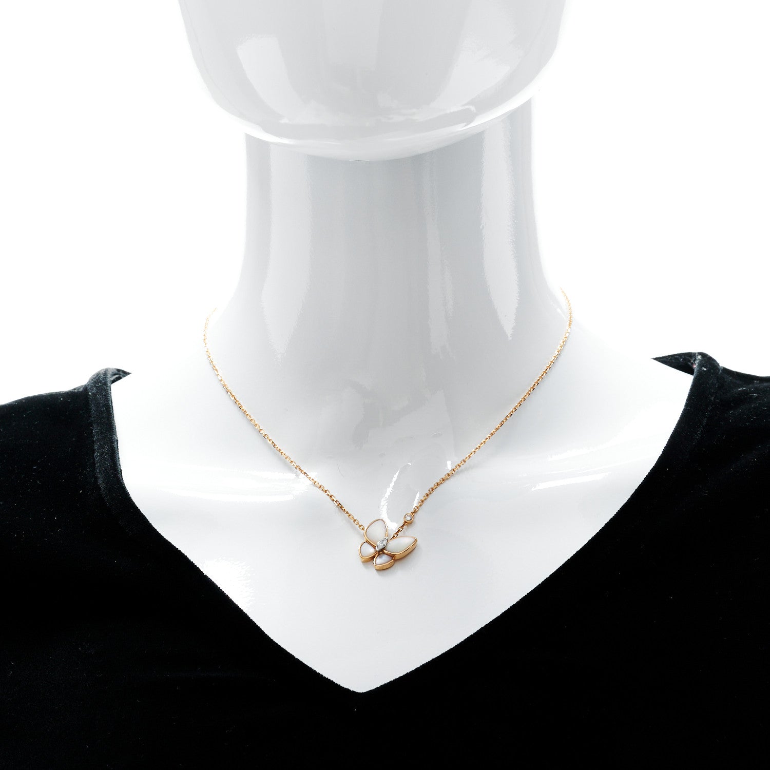 Van Cleef & Arpels 18K Rose Gold Diamond Mother of Pearl Two Butterfly Pendant Necklace 2 of 8