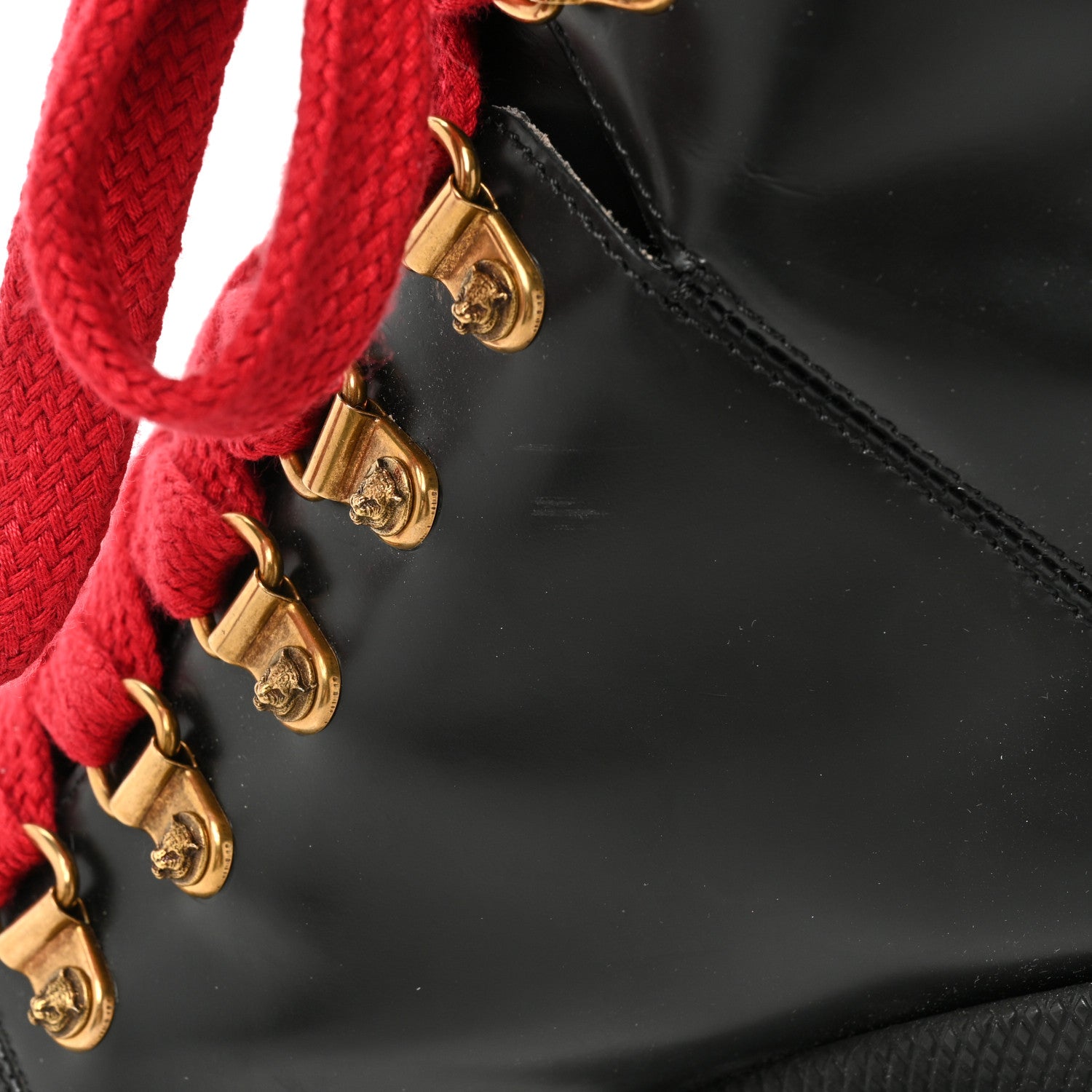 Gucci Magnum Calfskin Pearl Lace Up Combat Ankle Boots 39.5 Black Red 15 of 18