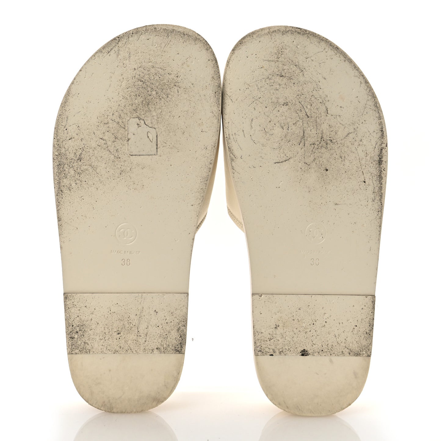 Lambskin Cha-Nel Mule Sandals 38 Ivory Multicolor