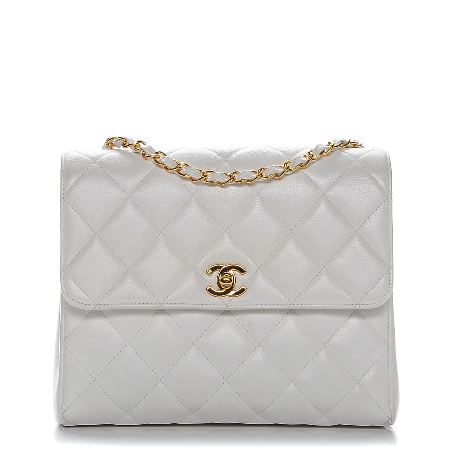 Caviar Quilted Medium Single Flap White
