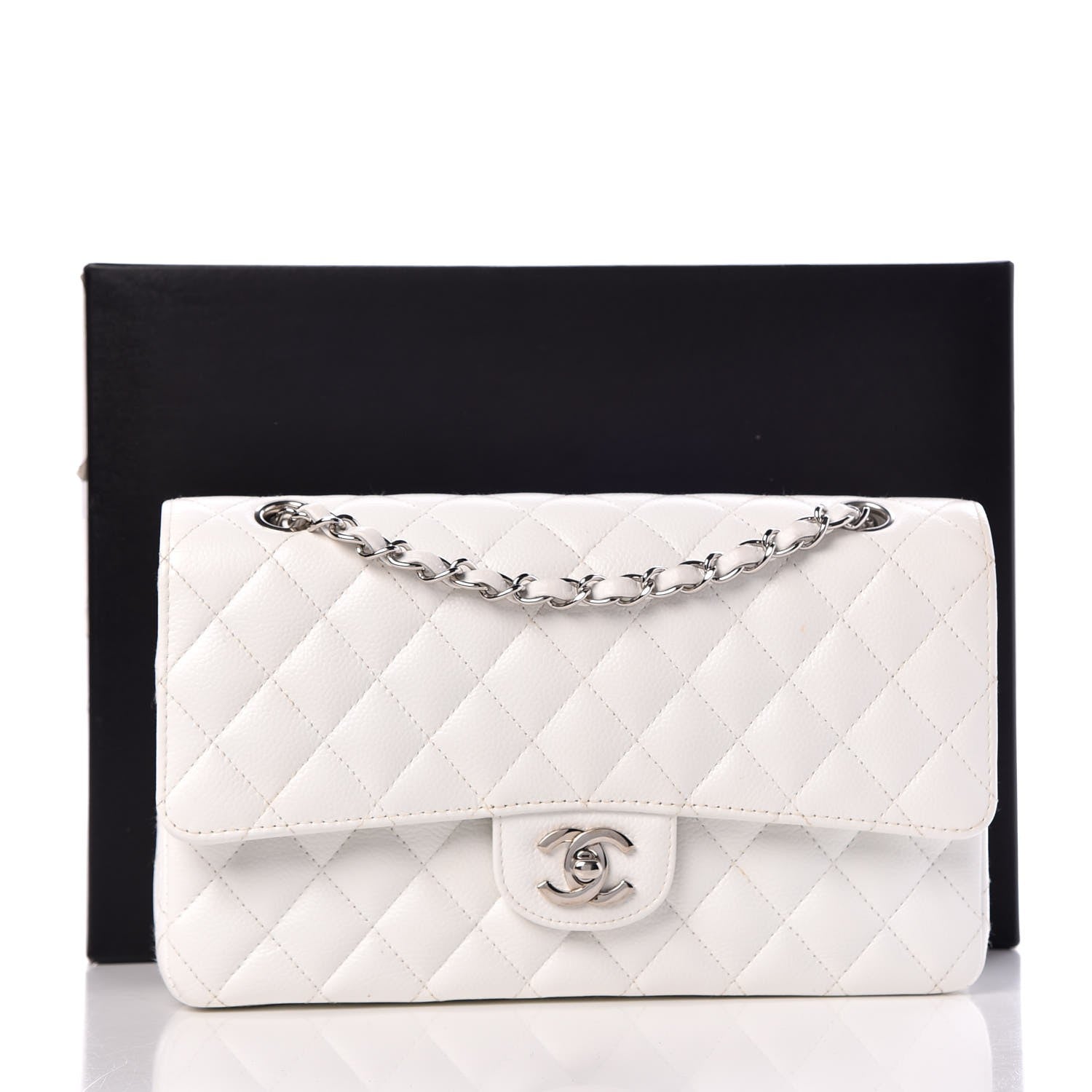 Chanel Caviar Quilted Medium Double Flap White 12 of 12