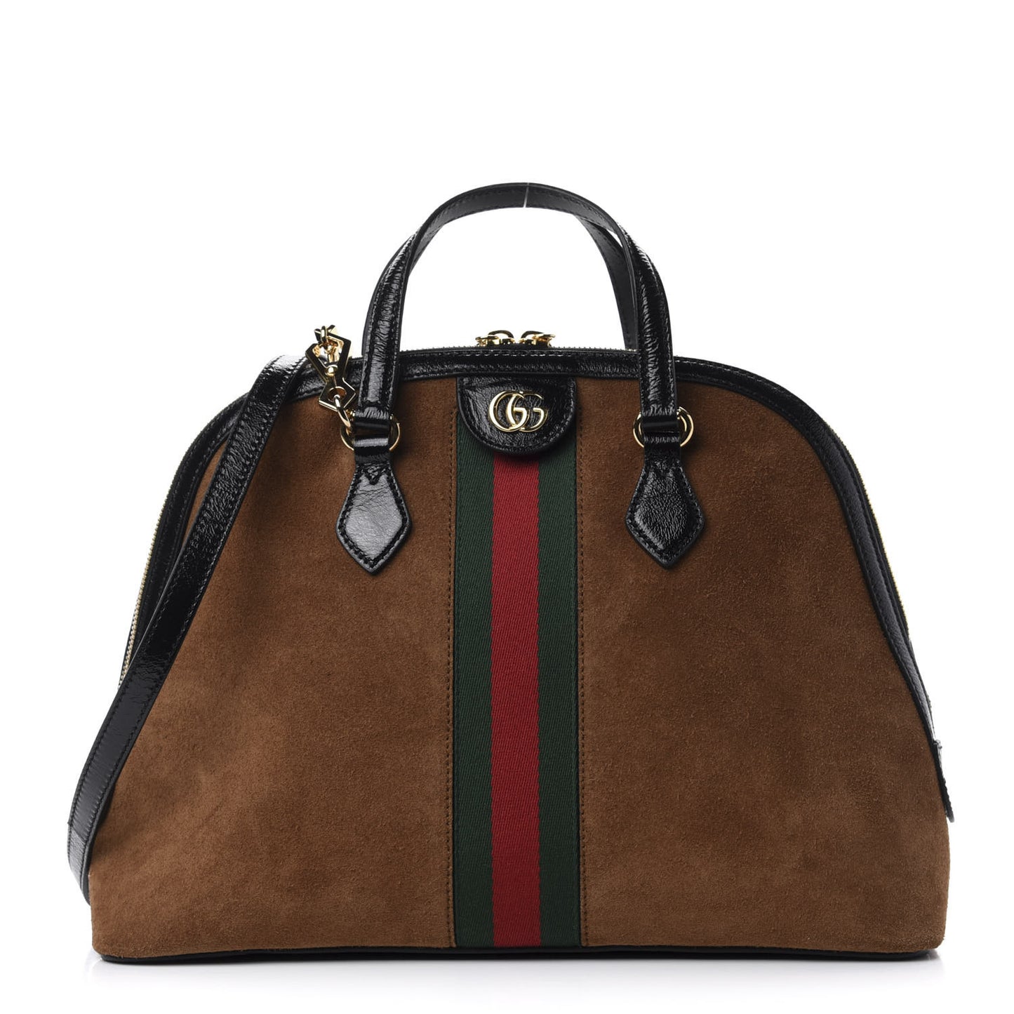 Suede Patent Web Medium Ophidia Top Handle Dome Bag Nocciola Black