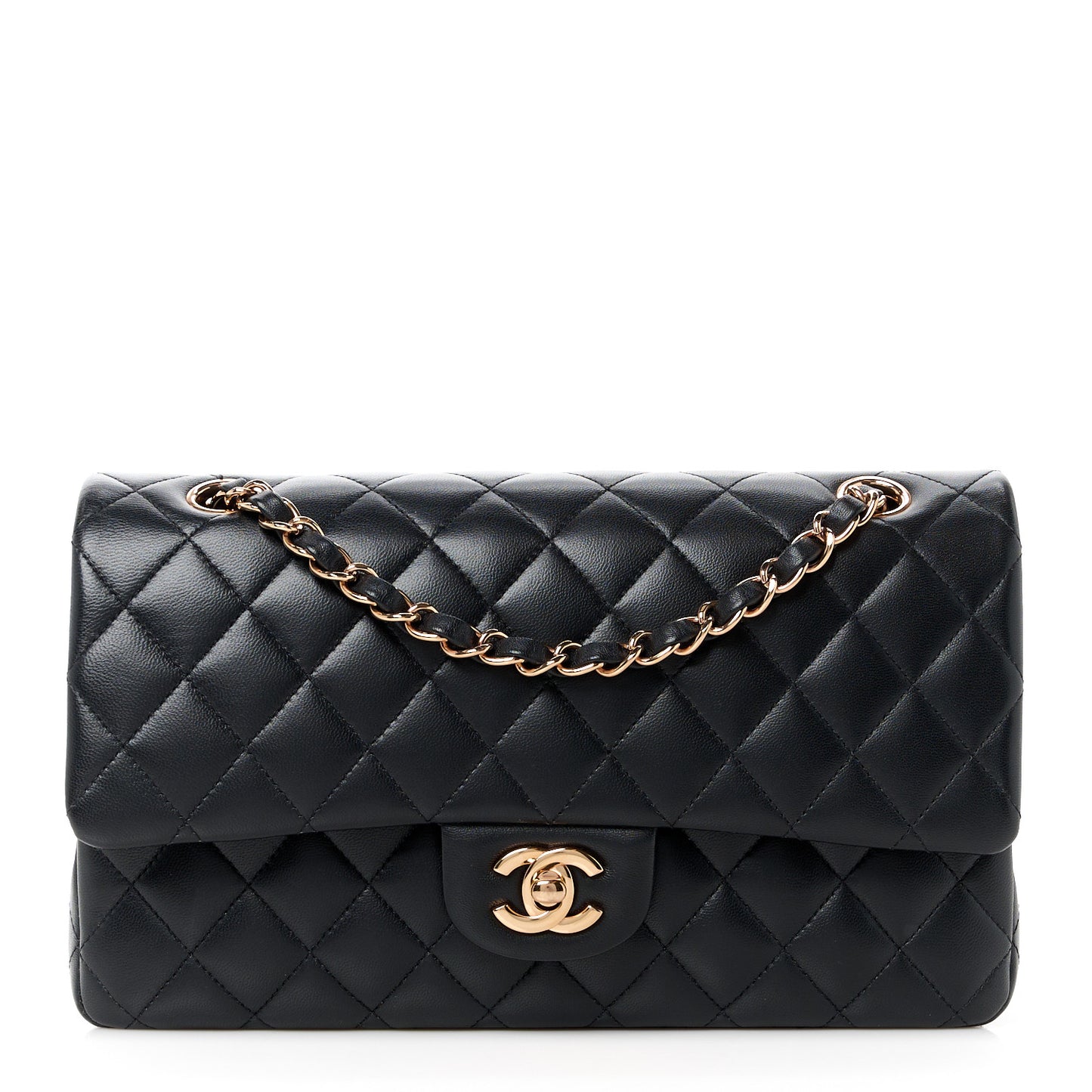 Lambskin Quilted Medium Double Flap Black