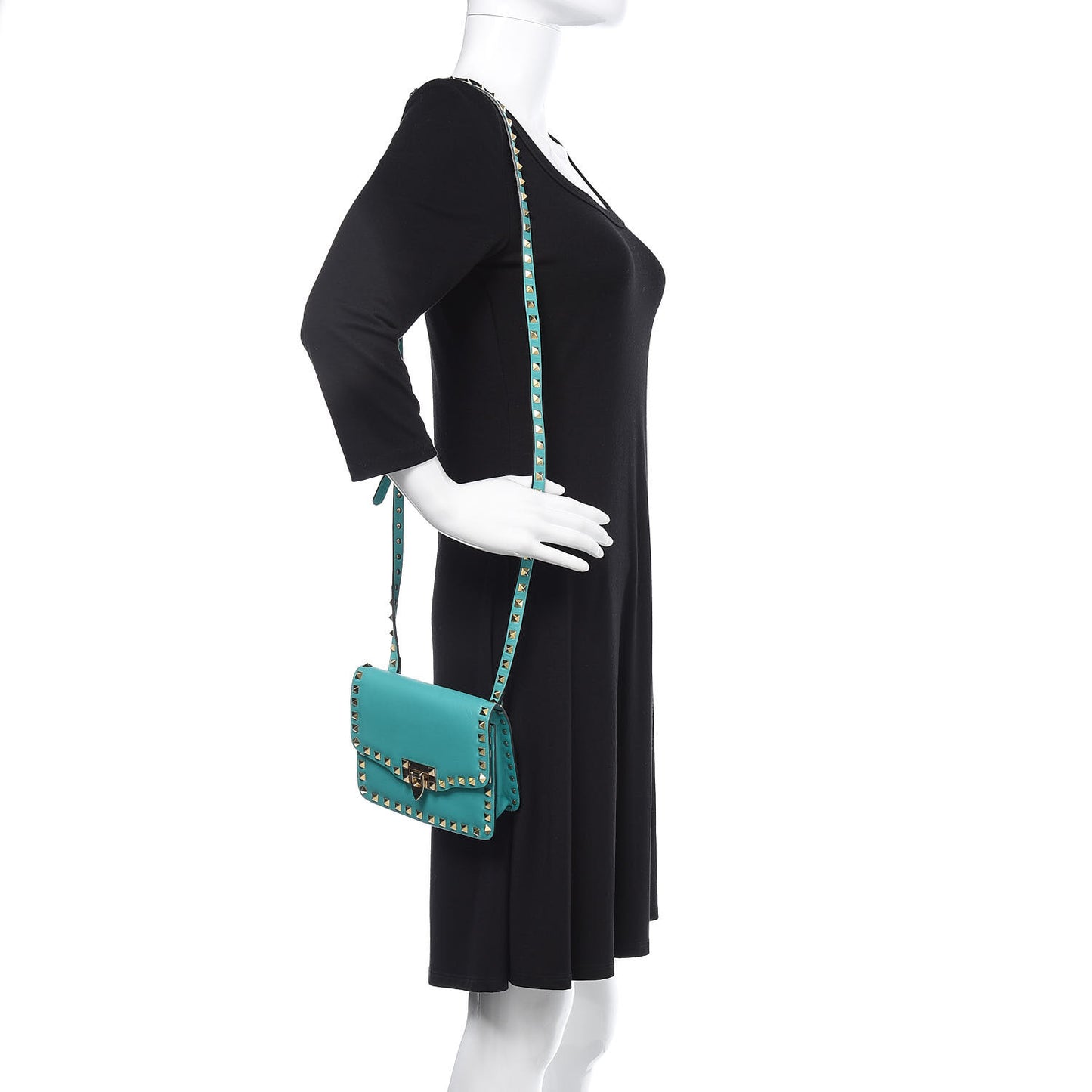 Vitello Small Rockstud Shoulder Flap Messenger Bag Opaline Green