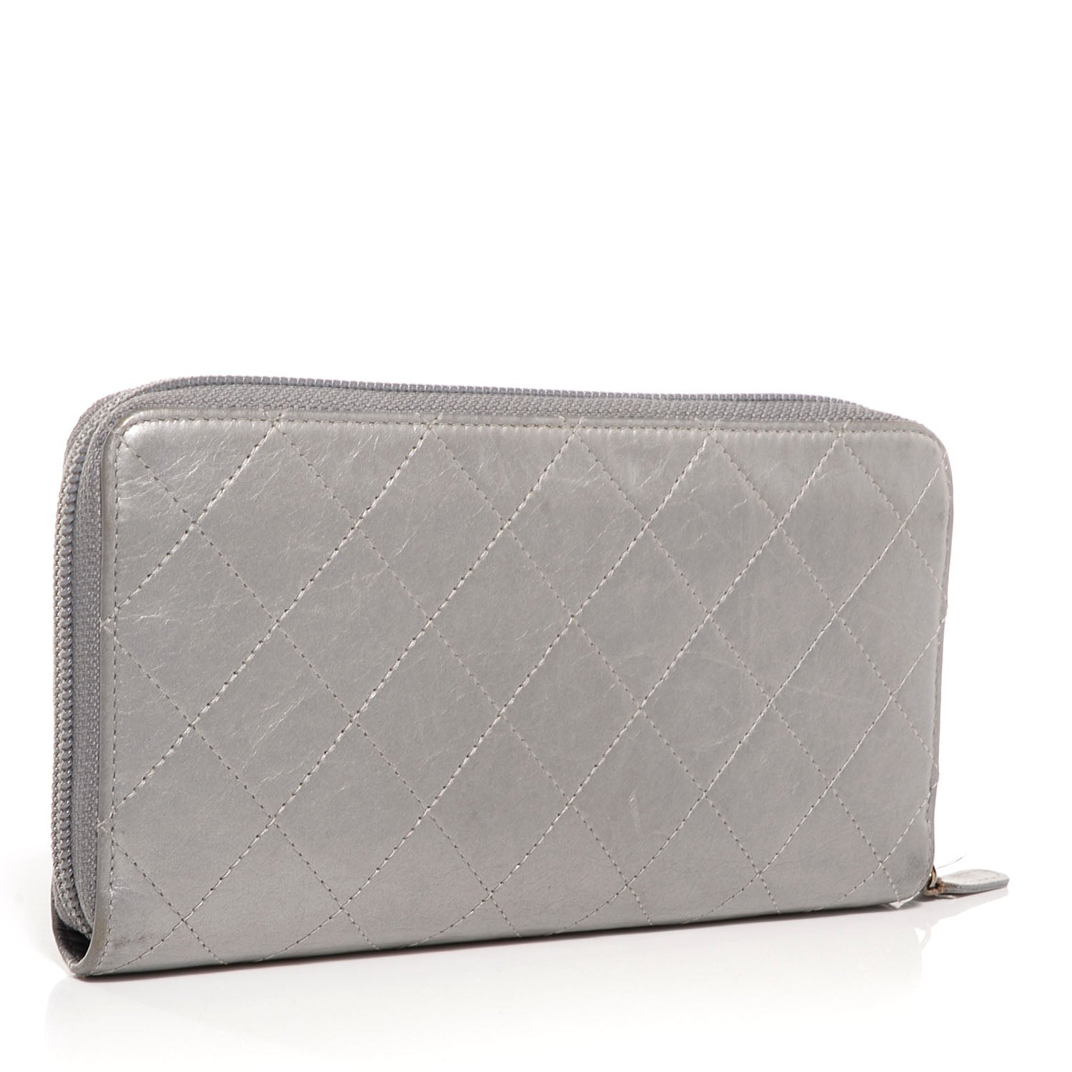 Chanel Calfskin Large Zip Around Wallet Silver 3 of 9
