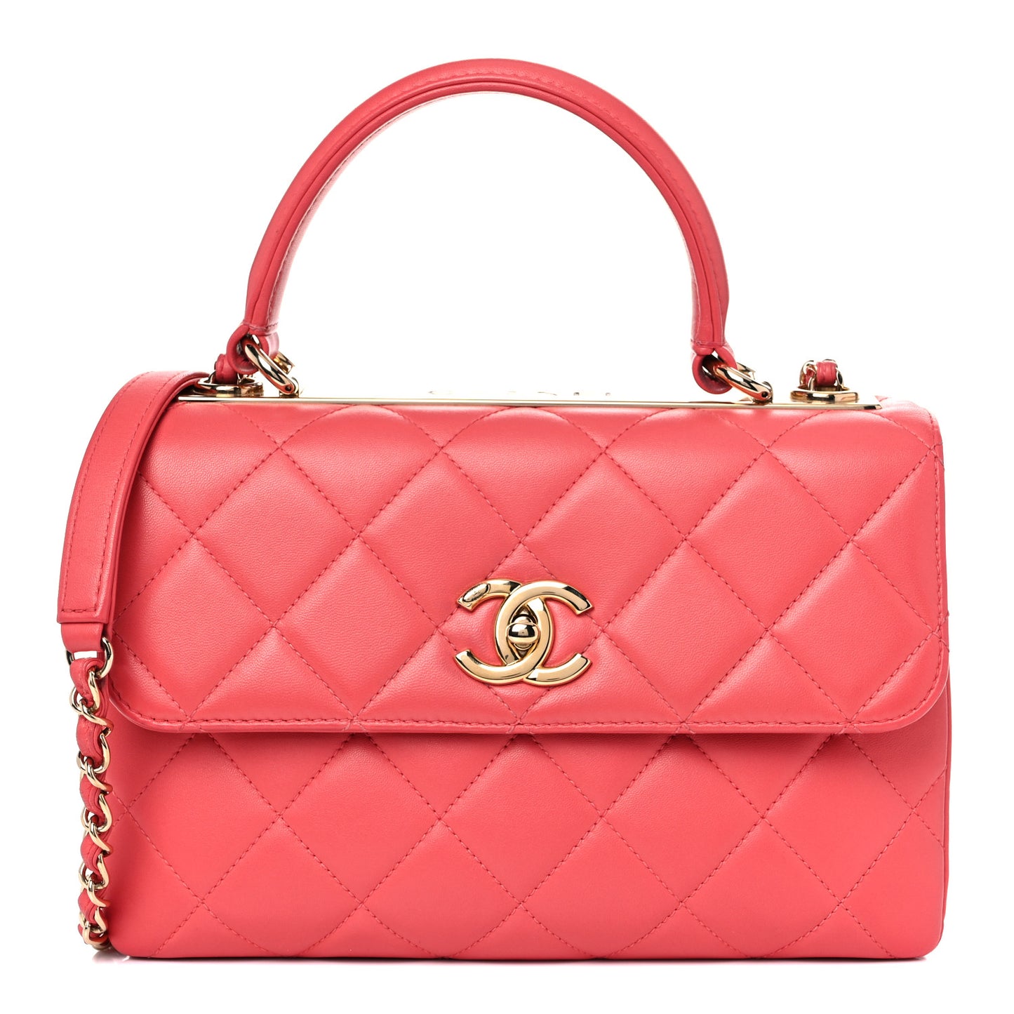 Lambskin Quilted Small Trendy CC Flap Dual Handle Bag Coral