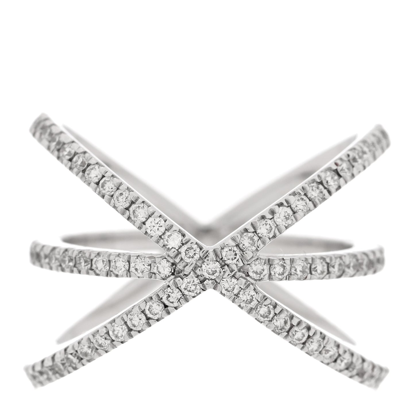 18K White Gold Diamond Double Crisscross Ring 53 6.5