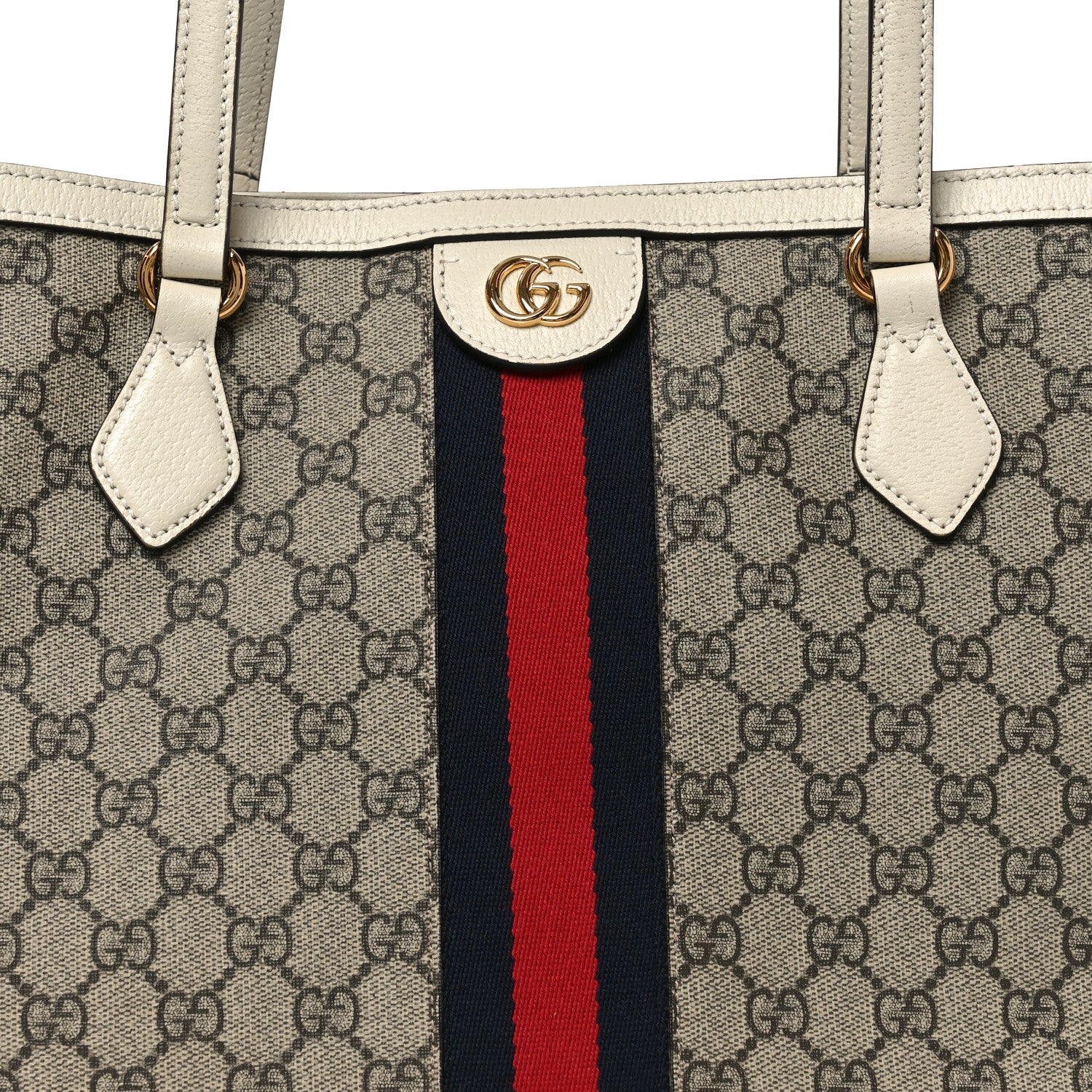 Gucci GG Supreme Monogram Textured Dollar Calfskin Web Medium Ophidia Shopping Tote Beige Ebony Mystic White 8 of 10