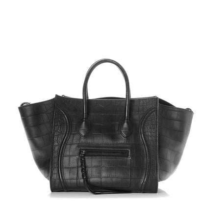 Celine Crocodile Embossed Calfskin Medium Phantom Luggage Black 1 of 7