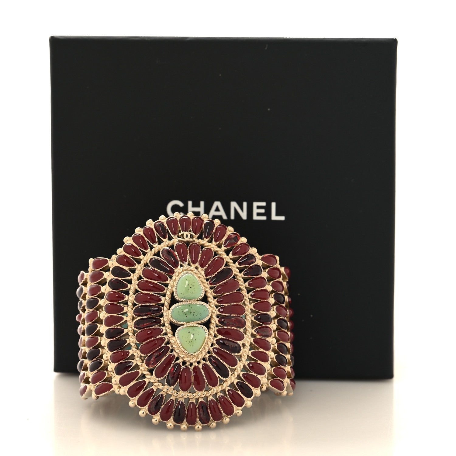 Chanel Resin Gripoix Pearl CC Cuff Maroon Multicolor 5 of 5