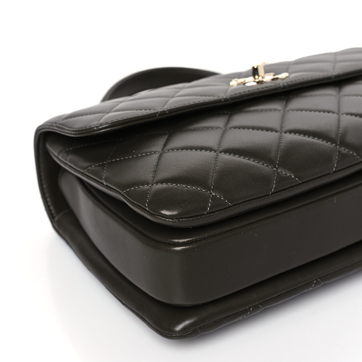 Lambskin Quilted Medium Trendy CC Flap Dual Handle Bag Dark Khaki