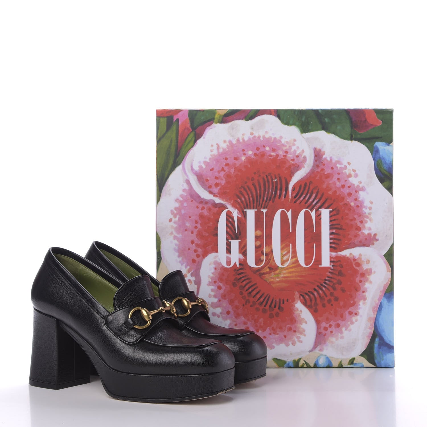 Gucci Goatskin Houdan Mid Heel Platform Loafers 37 Black 13 of 13