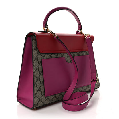 Gucci GG Supreme Monogram Calfskin Medium Padlock Top Handle Bag Beige Hibiscus Red New Rosette 3 of 15