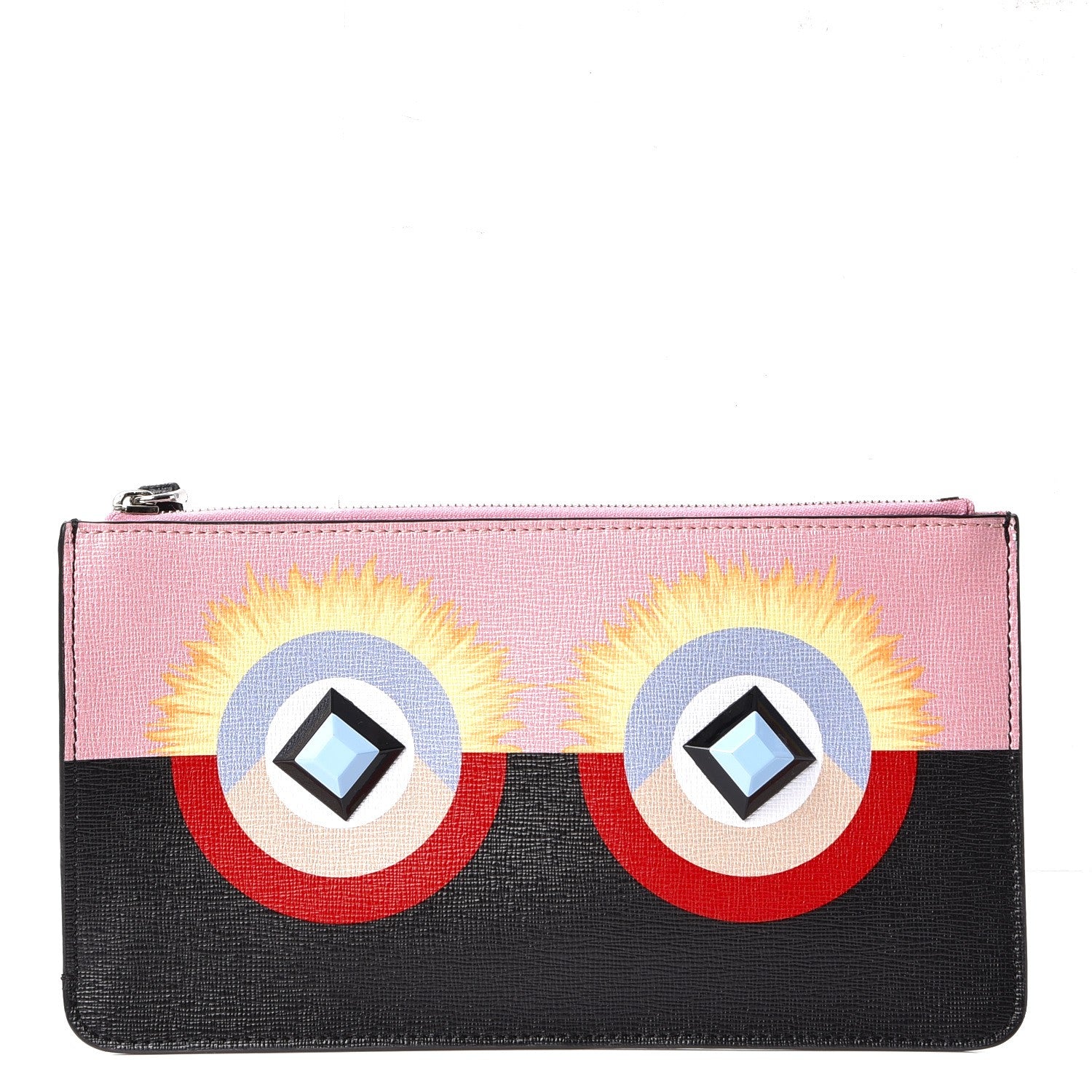 Fendi Vitello Elite Century Hypnoteyes Studded Zip Pouch Bubblegum Multicolor 1 of 8