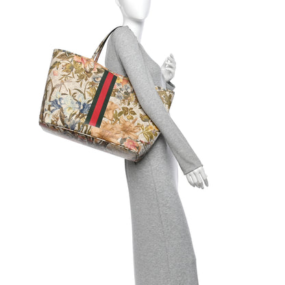 Gucci GG Supreme Monogram Water Flora Web Large Ophidia Tote Beige White Multicolor 2 of 12