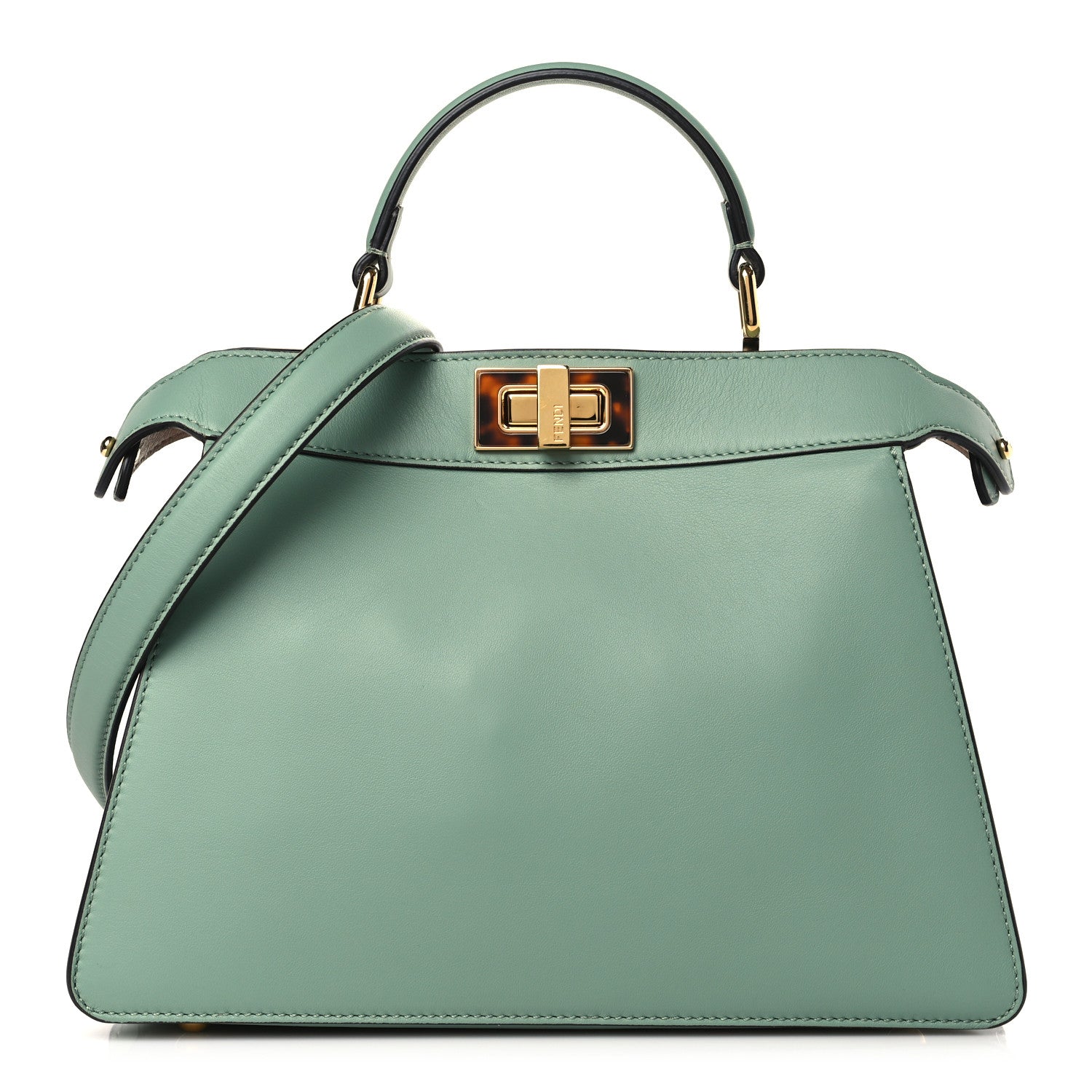 Fendi Vitello Seta Shiny Nappa Plexiglass Small Peekaboo I SEE U Satchel Menta Light Rose 1 of 9