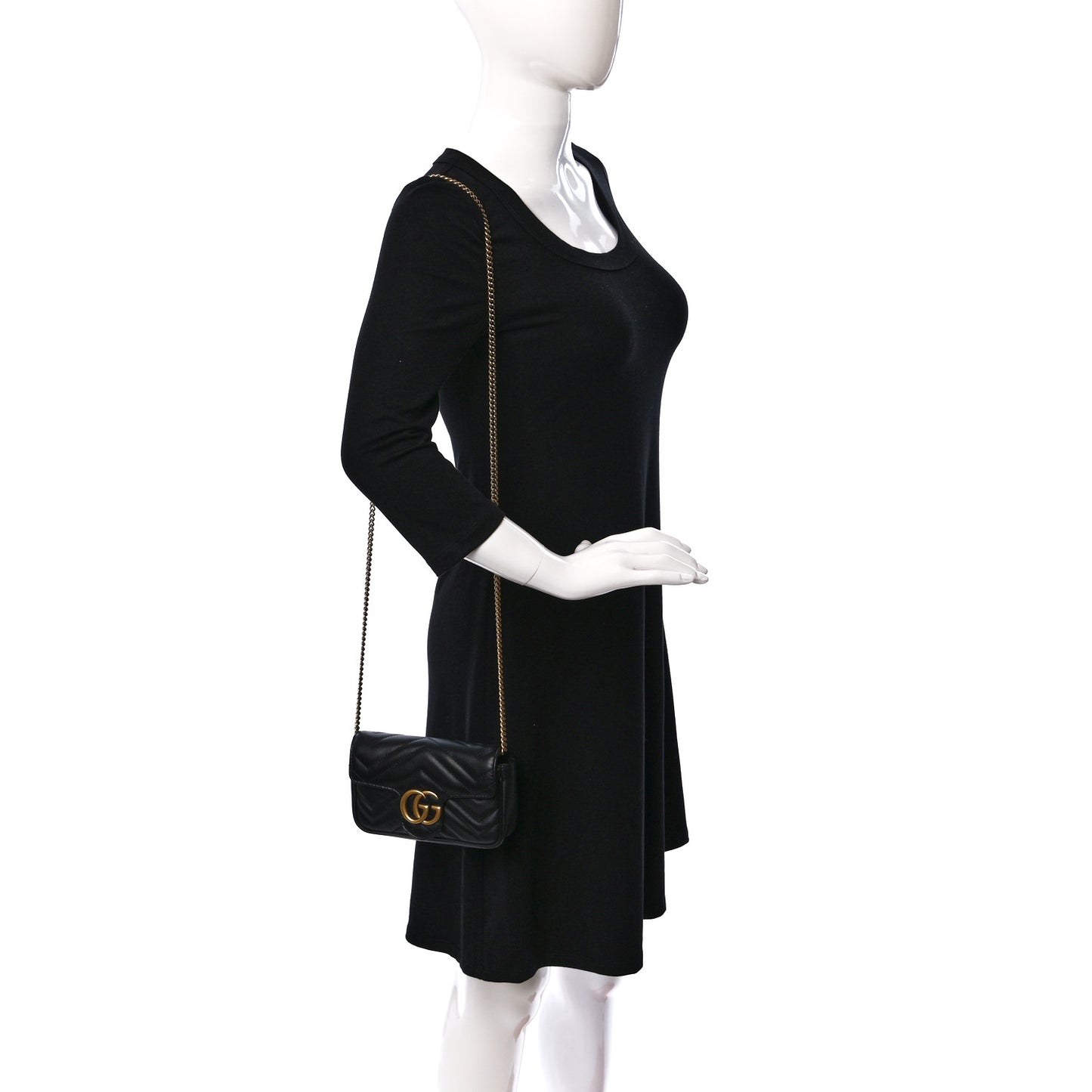 Calfskin Matelasse Super Mini GG Marmont Shoulder Bag Black
