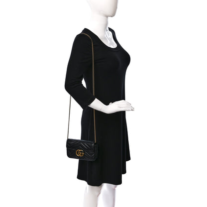 Gucci Calfskin Matelasse Super Mini GG Marmont Shoulder Bag Black 2 of 11