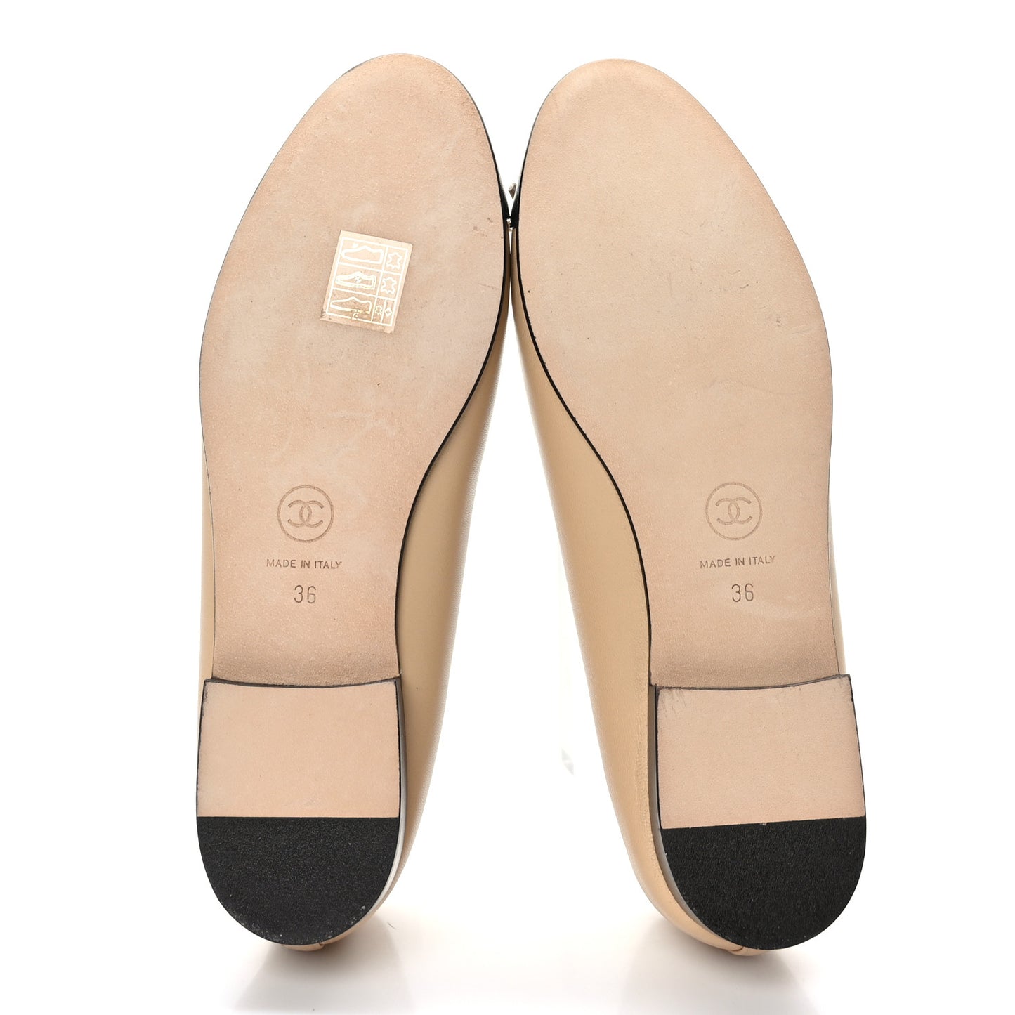 Lambskin Cap Toe CC Ballerina Flats 36 Beige Black