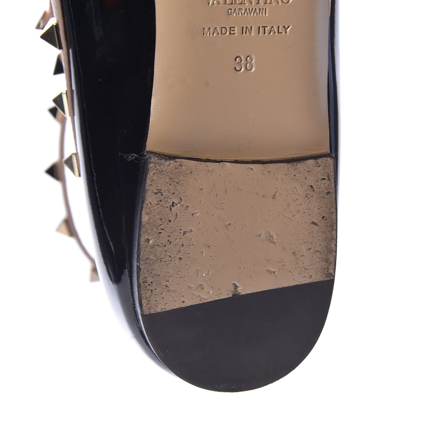 Valentino Garavani Patent Nappa Rockstud Cage Ballerina Flats 38 Black Poudre 13 of 13