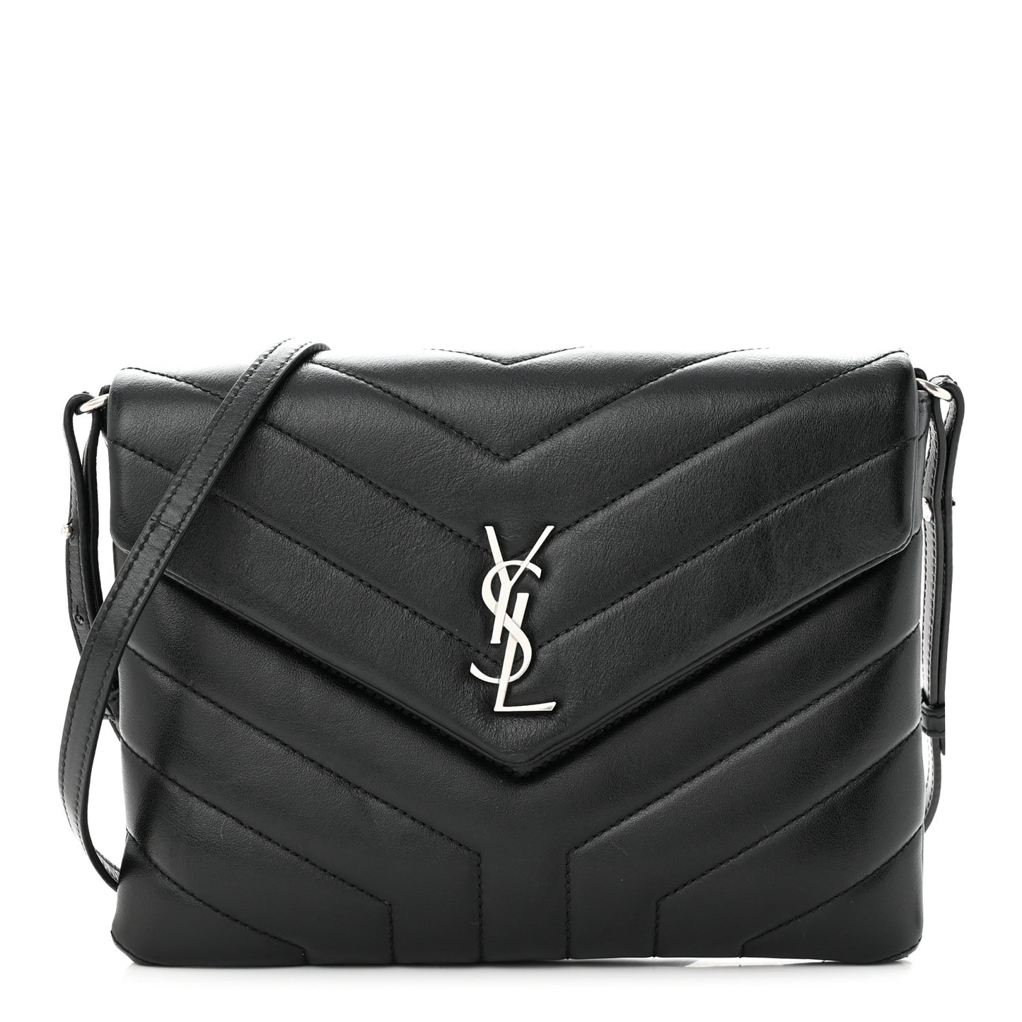 Calfskin Y Quilted Monogram Loulou Flap Bag Black