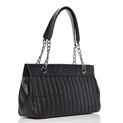 Chanel Calfskin Vertical Quilted Lax East West Shoulder Bag Black 3 of 9