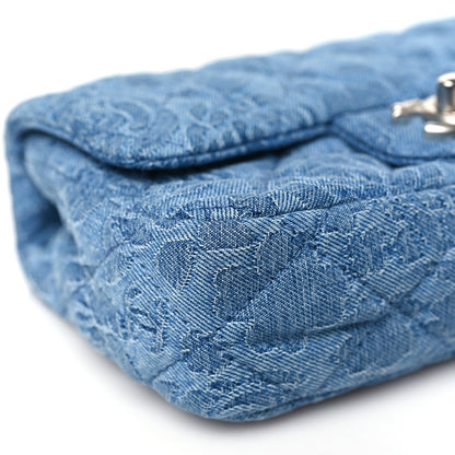 Chanel Denim Quilted Camellia Sweetheart Mini Rectangular Flap Blue 9 of 10