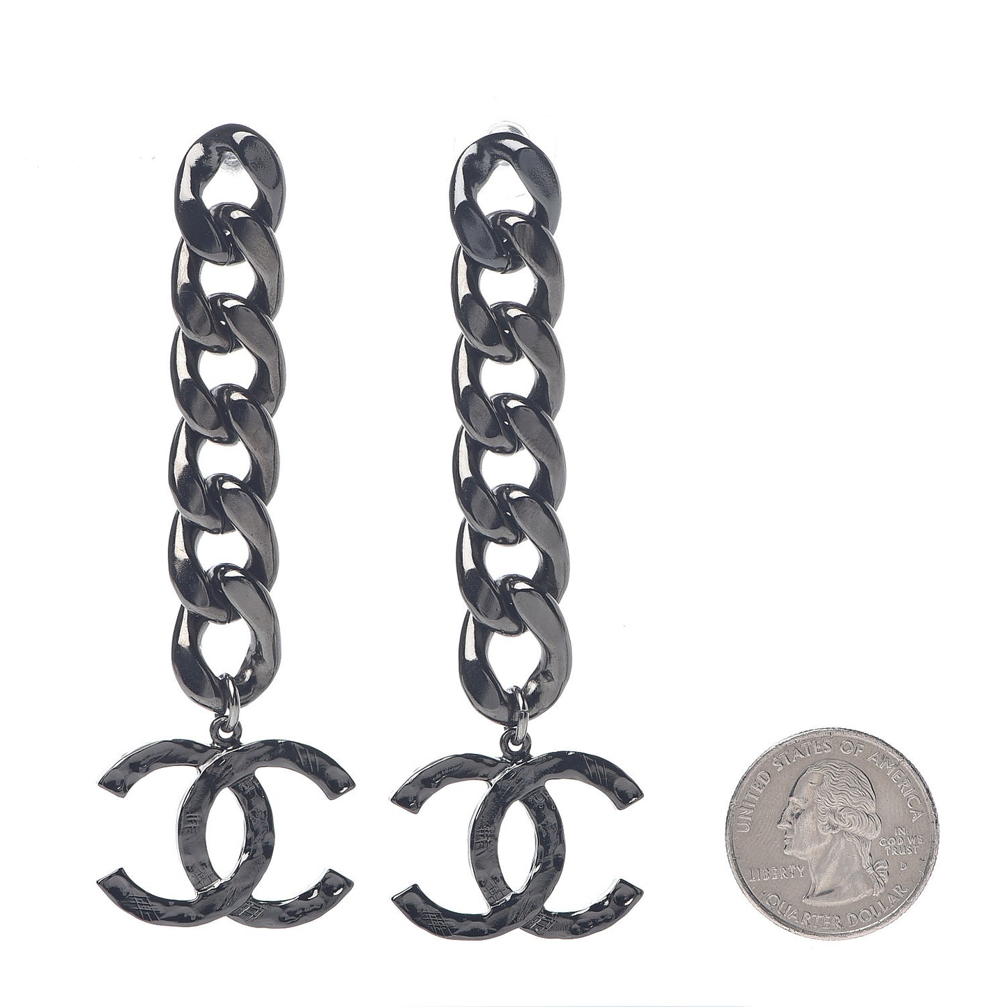 Metal CC Pick Drop Earrings Ruthenium