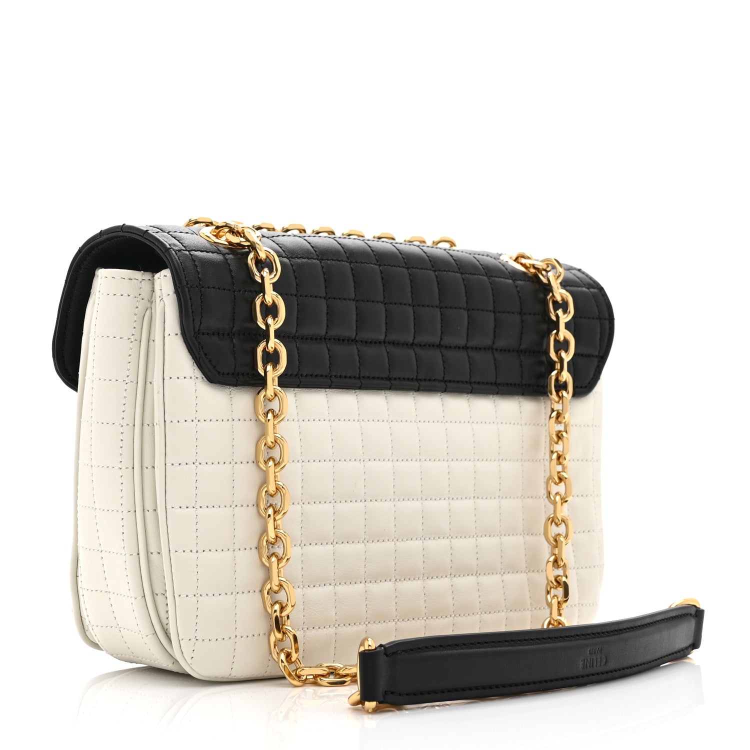 Celine Calfskin Quilted Medium C Bag Black White 3 of 11