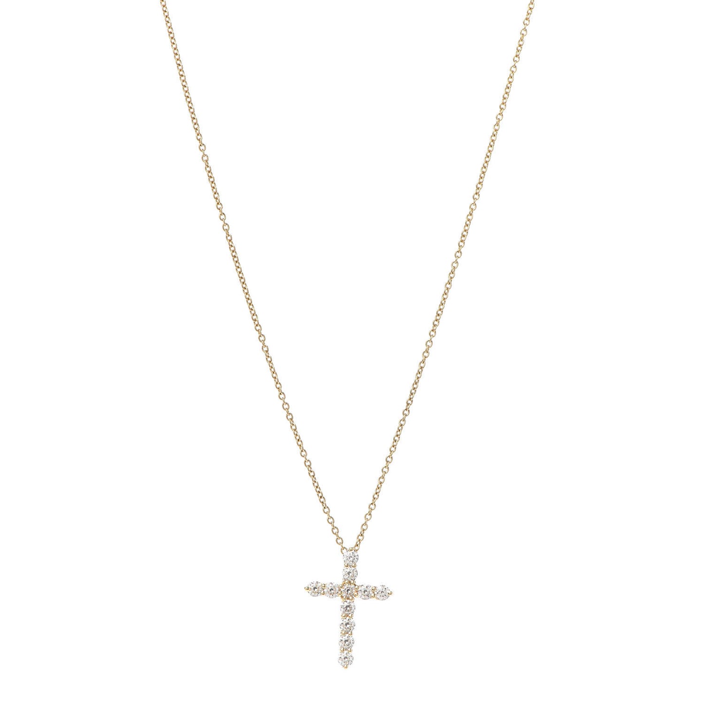 18K Yellow Gold Diamond Small Cross Pendant Necklace