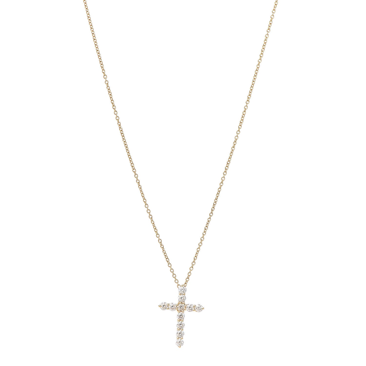 Tiffany 18K Yellow Gold Diamond Small Cross Pendant Necklace 1 of 5