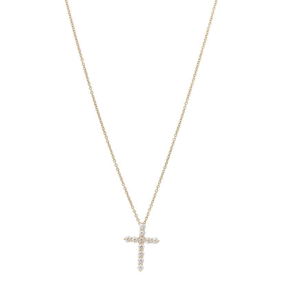 Tiffany 18K Yellow Gold Diamond Small Cross Pendant Necklace 1 of 5