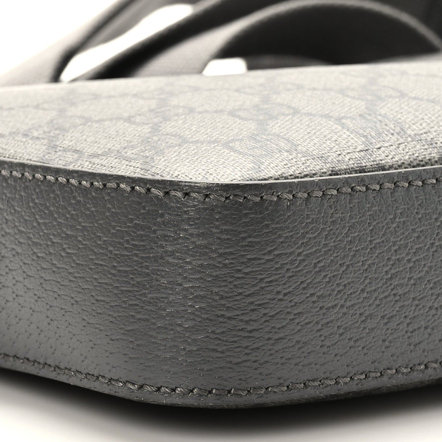 GG Supreme Monogram Textured Dollar Calfskin Web Ophidia Wristlet Shoulder Bag Grey Black Graphite Grey