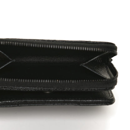 Saint Laurent Grain De Poudre Matelasse Chevron Monogram Monochrome Compact Zip Around Wallet Black 5 of 13