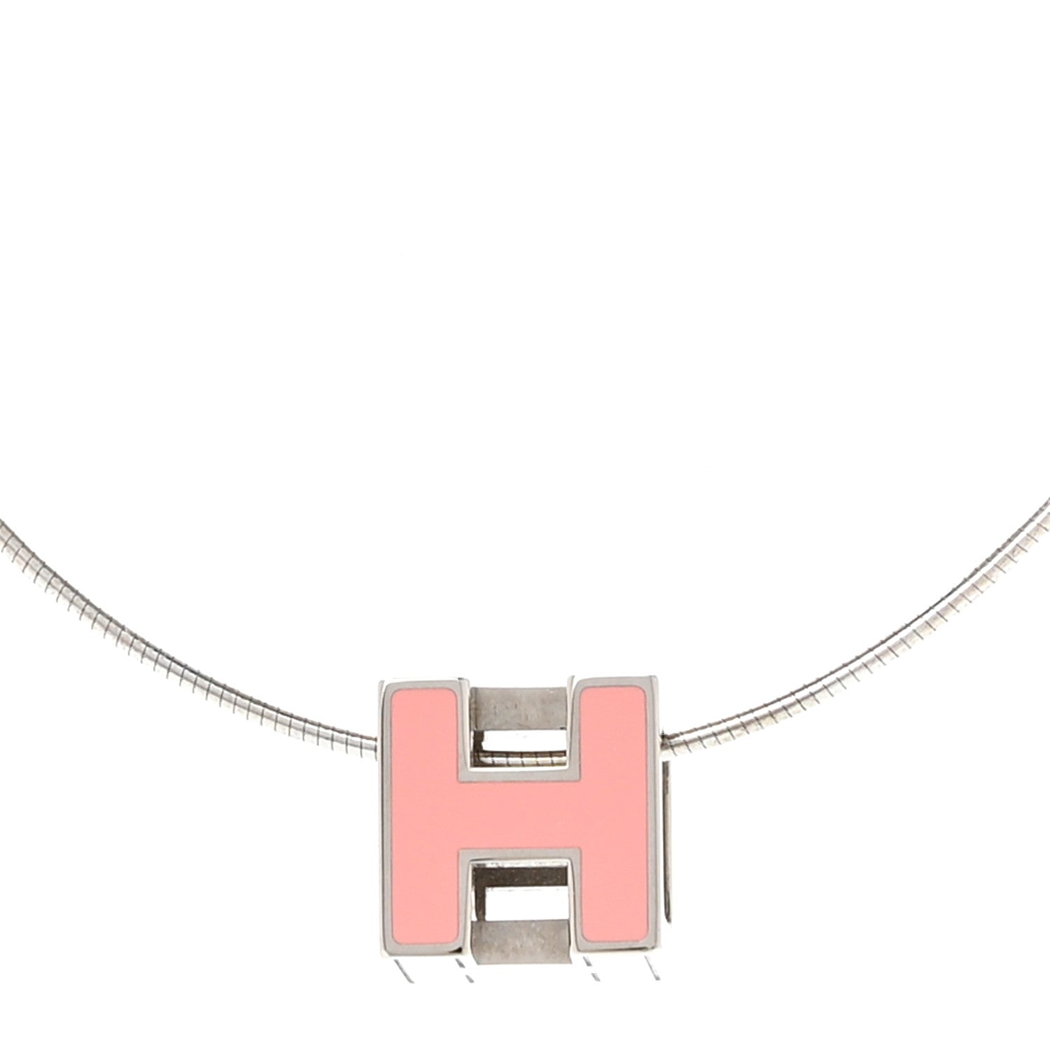 Hermes Lacquered Cage d'H Pendant Necklace Rose 4 of 7