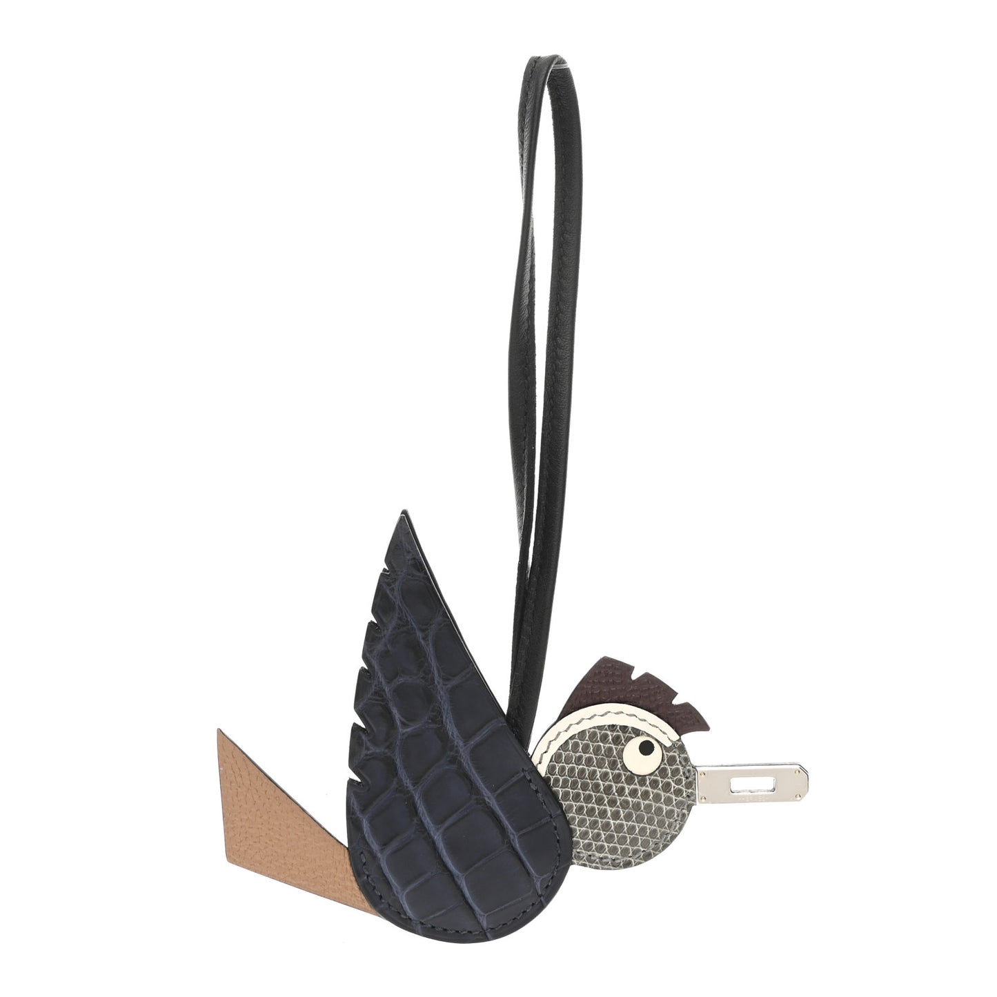 Epsom Swift Alligator Lizard Birdy Bag Charm Bleu Marine Chai Chocolate Black