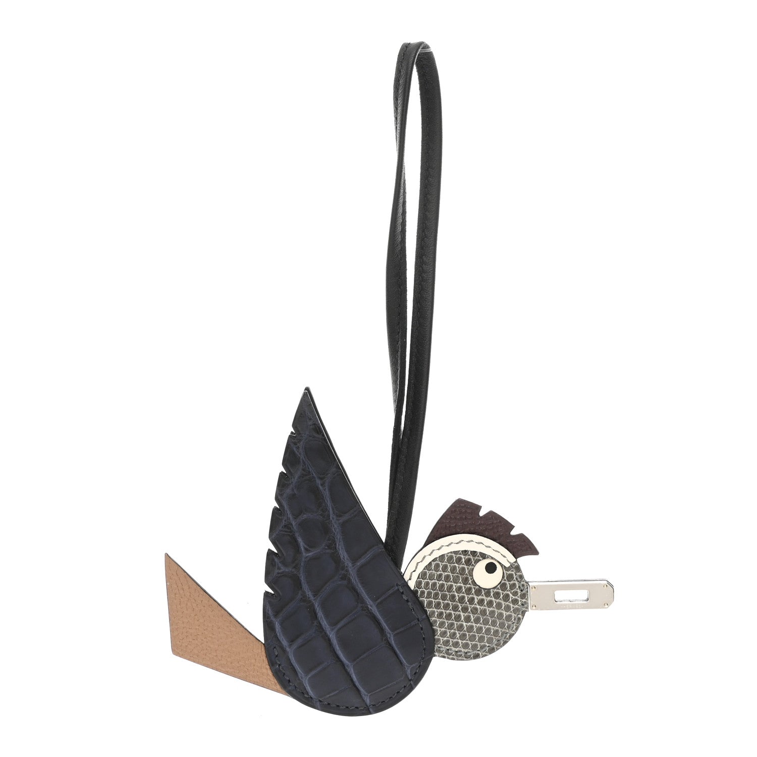 Hermes Epsom Swift Alligator Lizard Birdy Bag Charm Bleu Marine Chai Chocolate Black 1 of 5