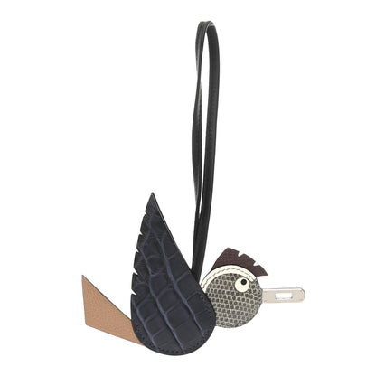 Hermes Epsom Swift Alligator Lizard Birdy Bag Charm Bleu Marine Chai Chocolate Black 1 of 5