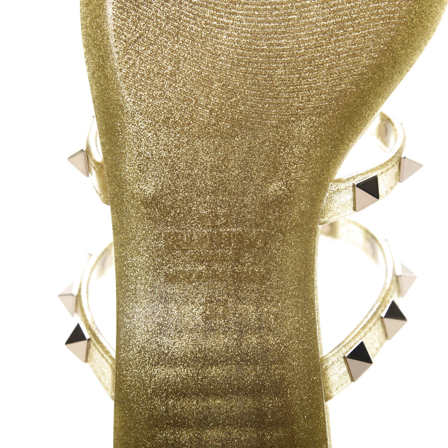 Valentino Garavani PVC Jelly Glitter Rockstud Caged Flat Thong Sandals 35 Oro 7 of 8