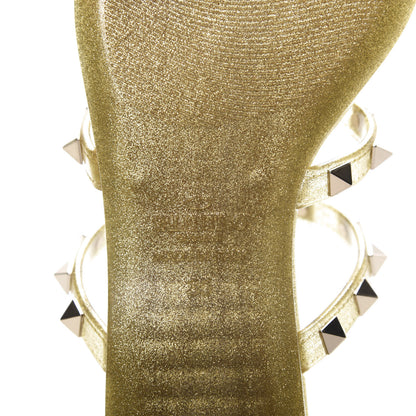 Valentino Garavani PVC Jelly Glitter Rockstud Caged Flat Thong Sandals 35 Oro 7 of 8