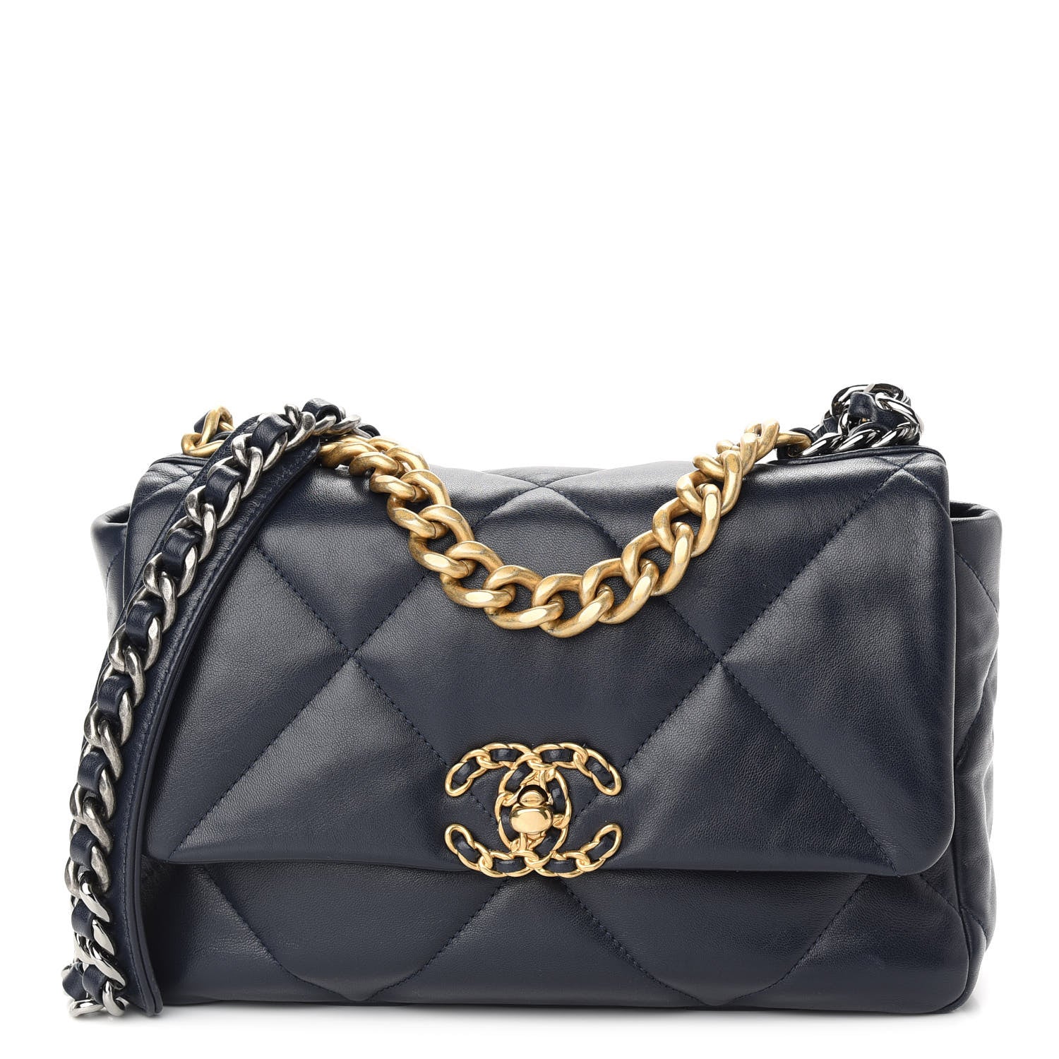 Chanel Lambskin Quilted Medium Chanel 19 Flap Navy Blue 1 of 9