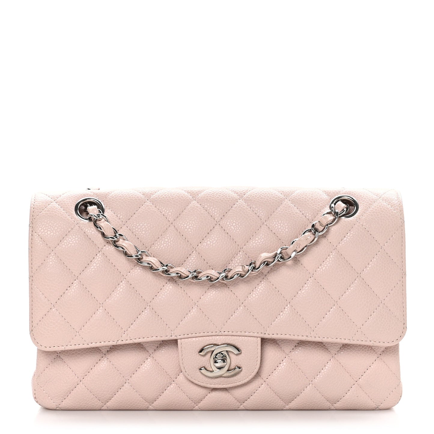 Caviar Quilted Medium Double Flap Light Pink