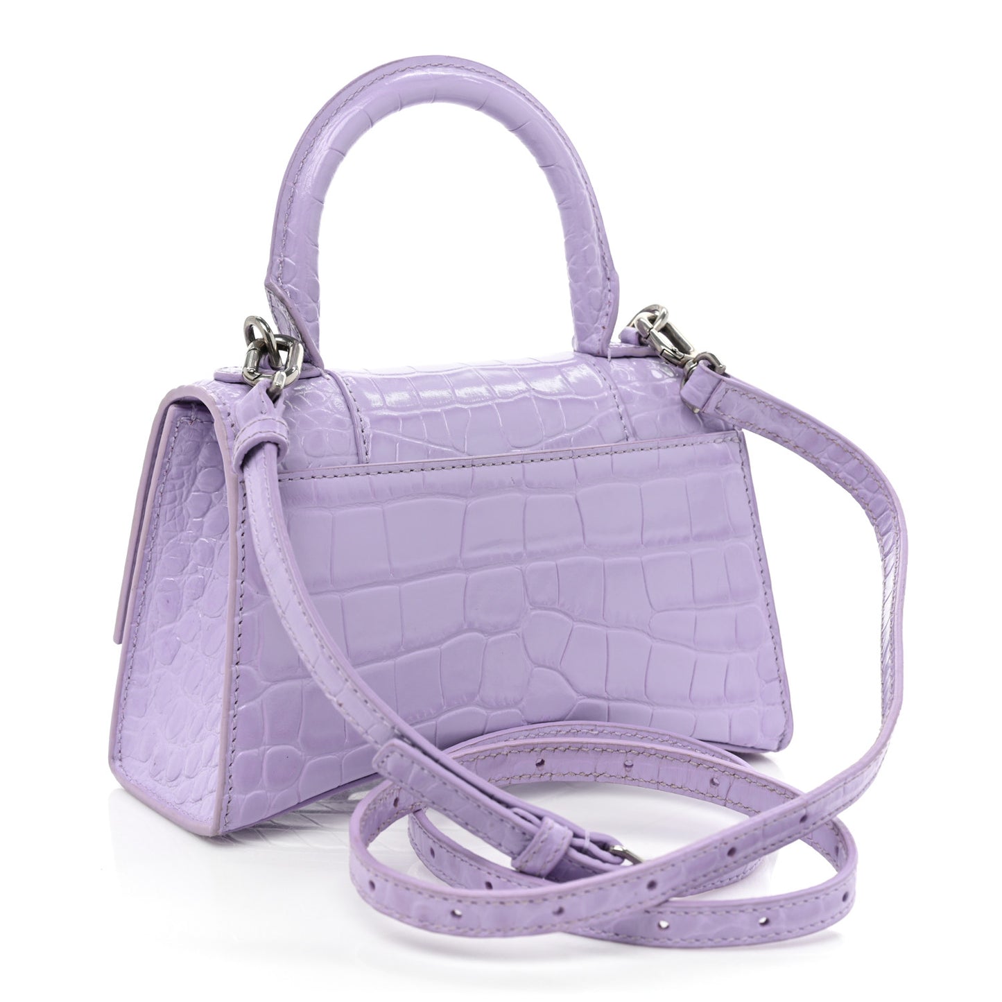 Shiny Calfskin Crocodile Embossed Hourglass Top Handle Bag XS Lilac