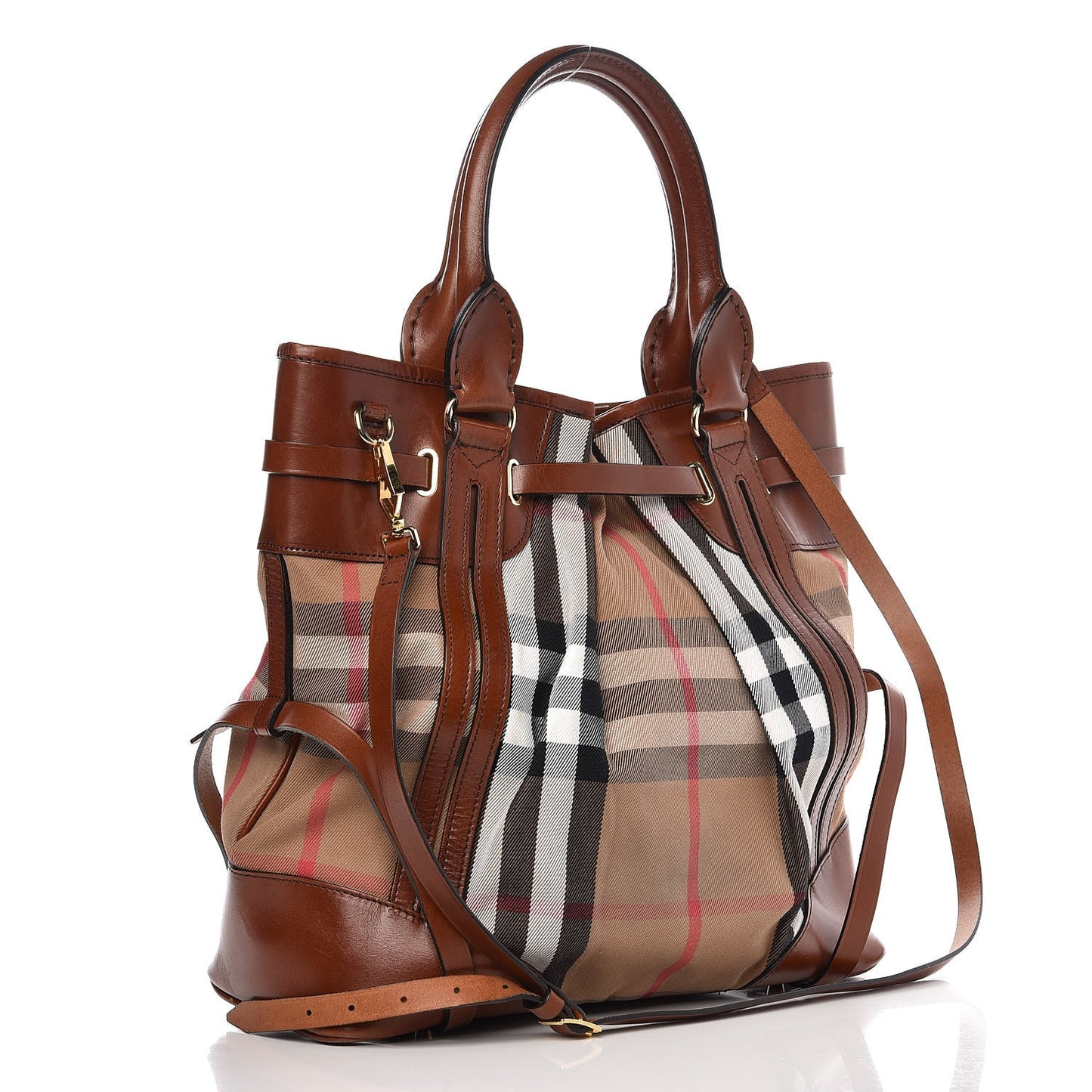 House Check Bridle Calfskin Medium Whipstitch Tote Dark Tan