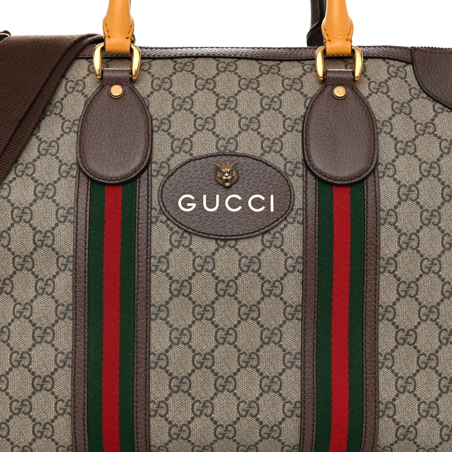 Gucci Soft GG Supreme Monogram Web Large Duffle Bag Beige New Acero Crop 7 of 9