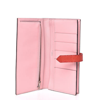 Hermes Tadelakt Lizard Bearn Gusset Wallet Rose Sakura Bougainvillea 4 of 10
