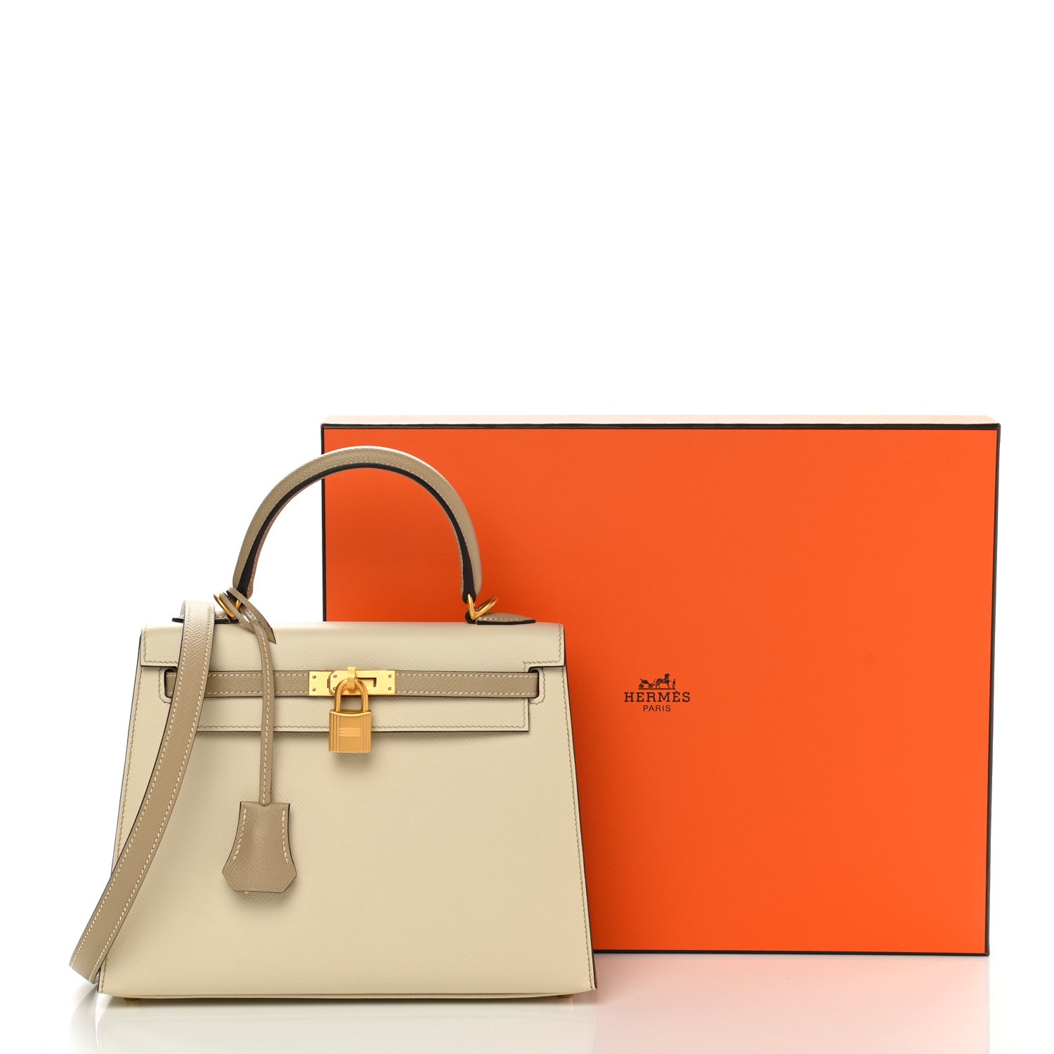 Hermes Epsom Bi-Color Horseshoe Kelly Sellier 25 Craie Trench 11 of 11