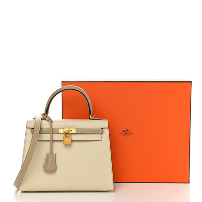 Hermes Epsom Bi-Color Horseshoe Kelly Sellier 25 Craie Trench 11 of 11