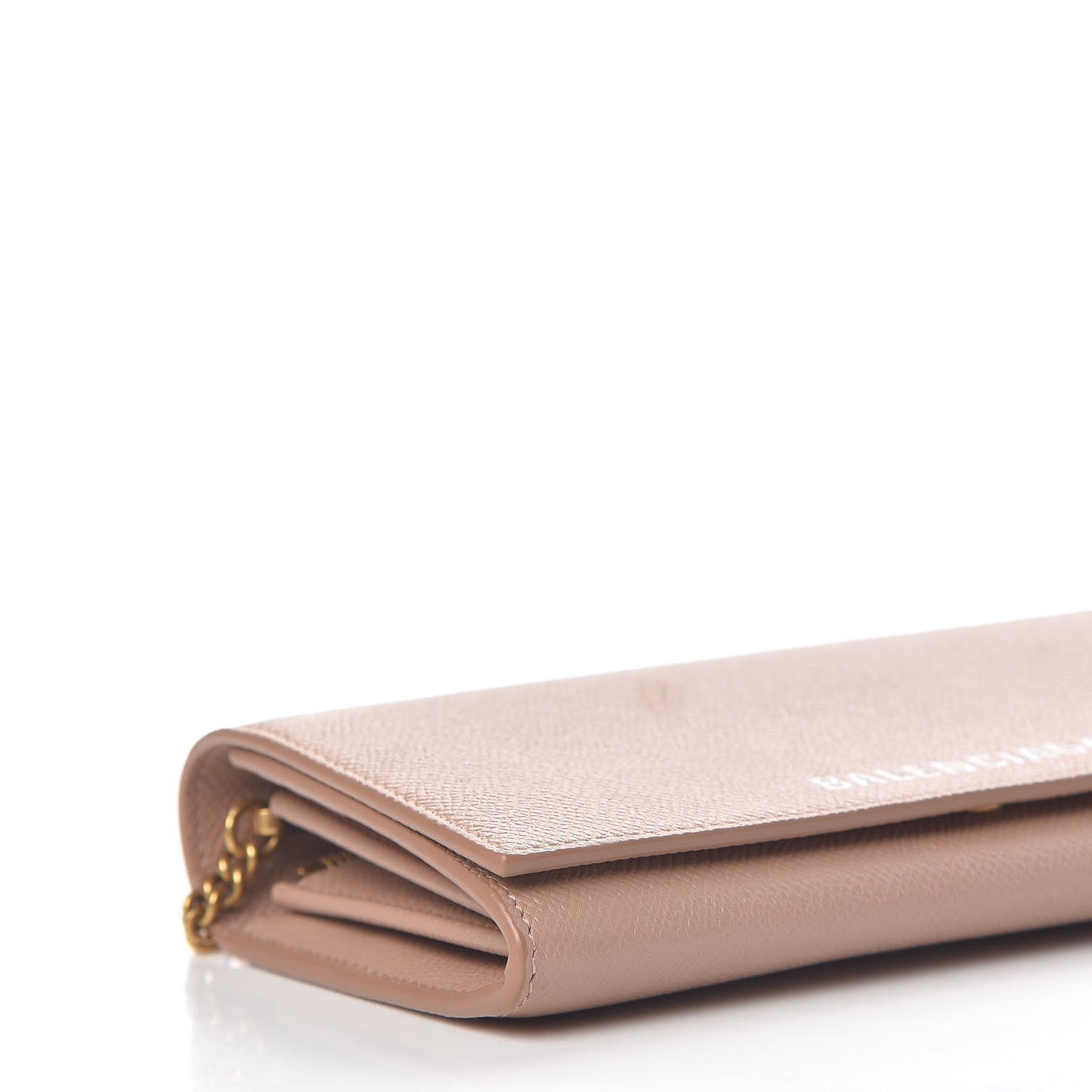 Signature Grained Calfskin Logo Ville Continental Wallet on Chain Beige